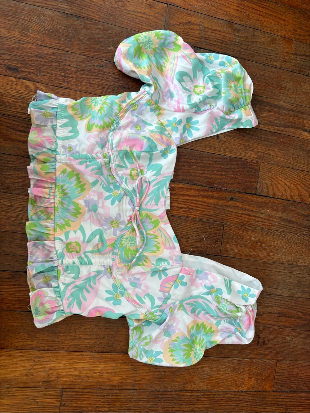 For Love & Lemons Pastel Floral Puff Sleeve Crop Top - Mint, Pink, Yellow